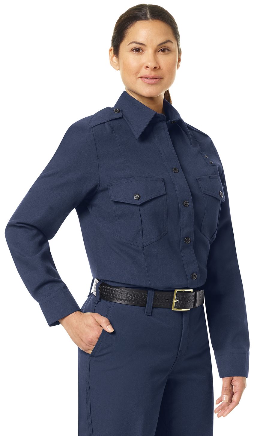 Workrite FR Women's Fire Chief Shirt FSC1, Classic Long Sleeve Navy-example Right