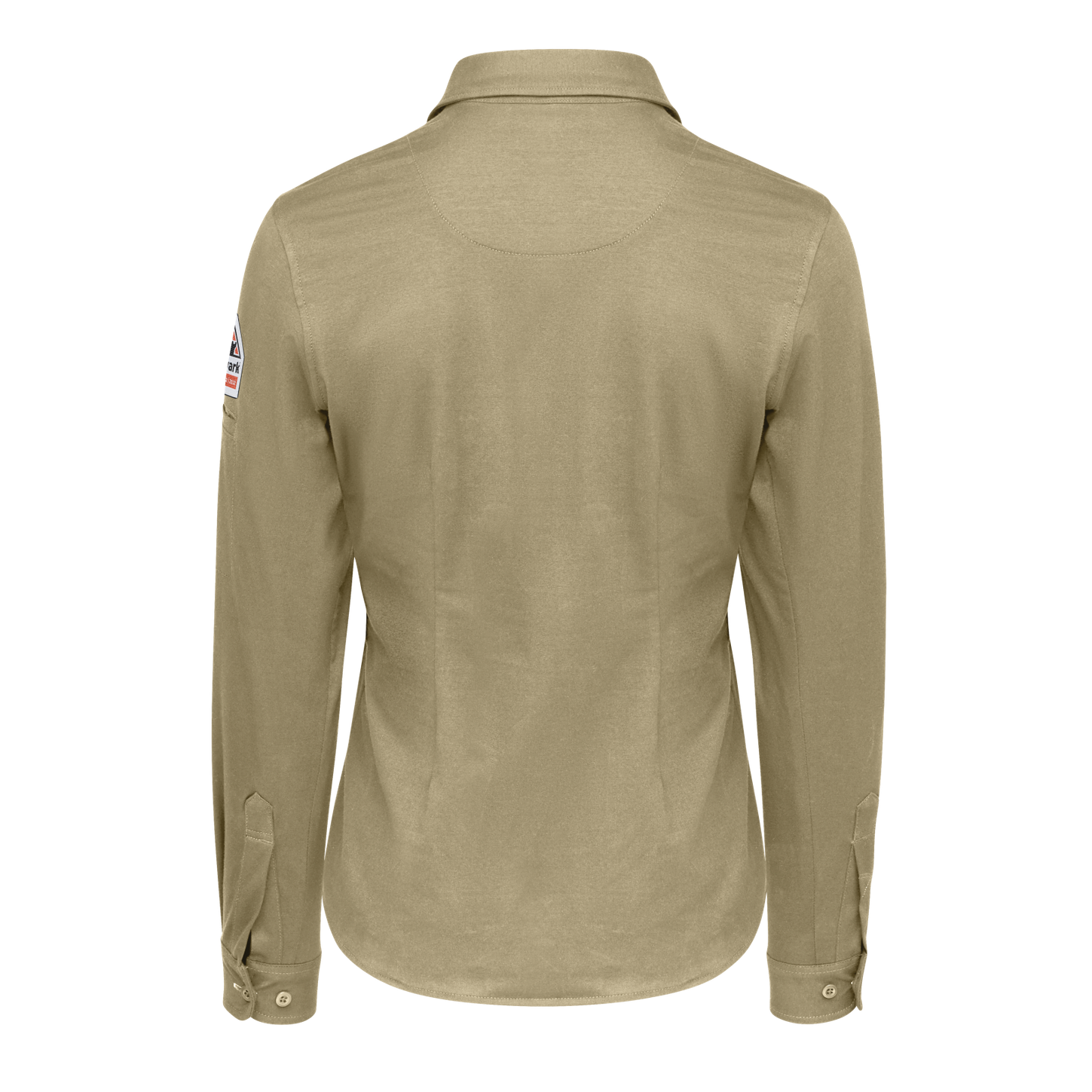 Bulwark-stg5-womens-flex-knit-button-down-khaki-back