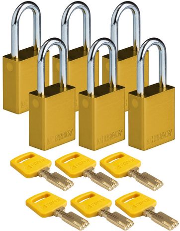 Brady Lockout Padlocks ALU-YLW-38ST-KD6PK Aluminum SafeKey