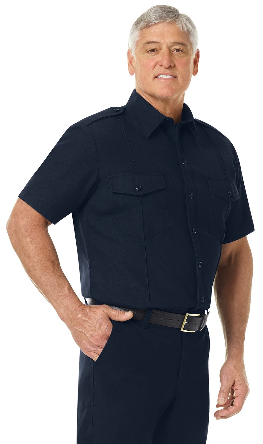 Workrite FR Shirt FSC6, Fire Chief, Classic Short Sleeve Midnight Navy Example