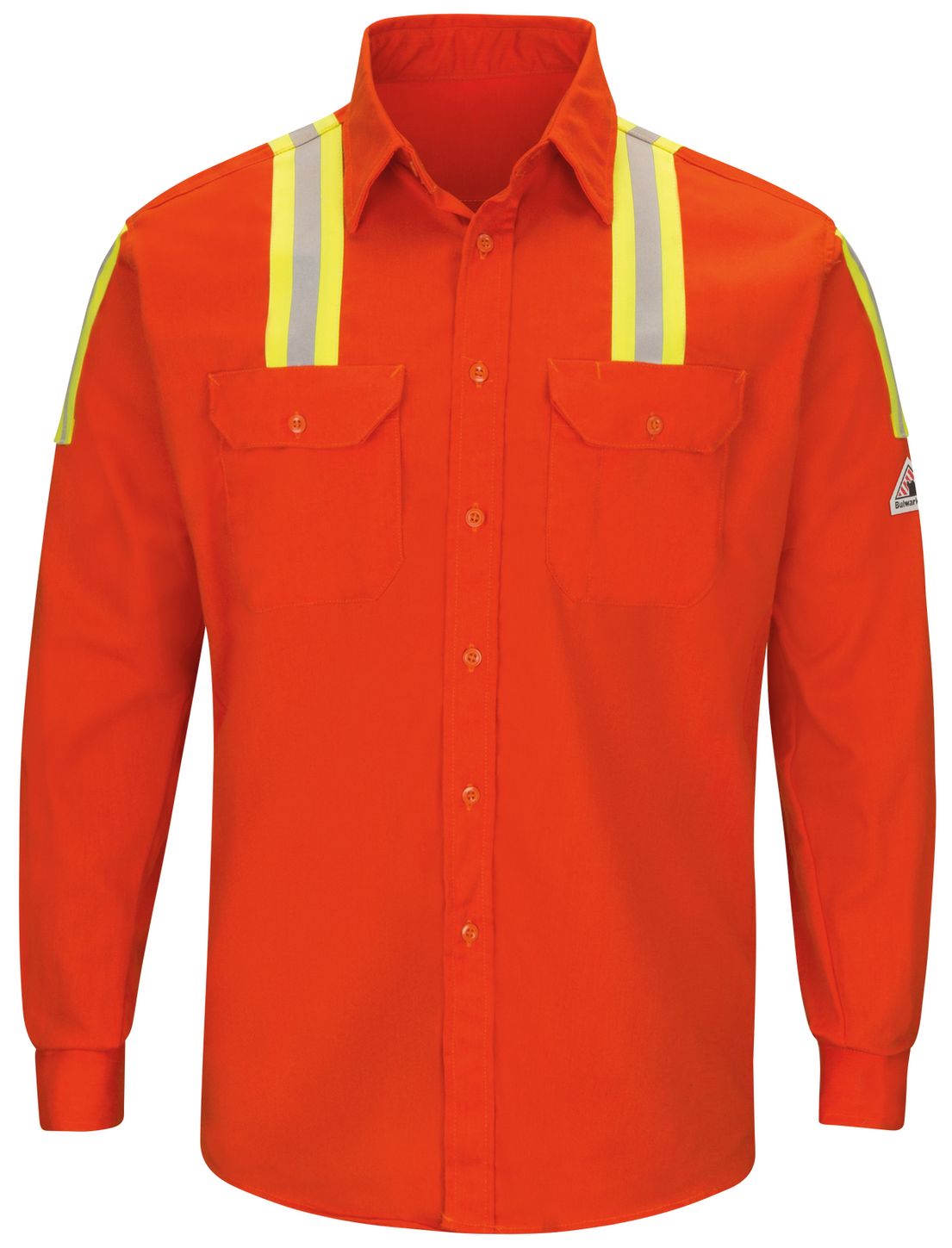 bulwark-fr-shirt-slat-midweight-enhanced-visibility-uniform-silver-yellow-striping-orange-front.jpg