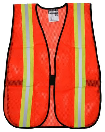 MCR River City Safety Vest V201R - High Visibility, Orange Mesh, Reflective Stripes Front