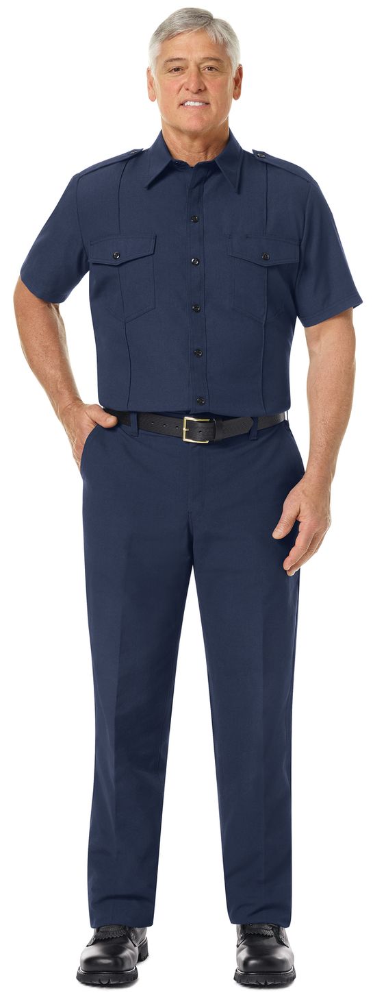 Workrite FR Shirt FSC6, Fire Chief, Classic Short Sleeve Navy Example Front