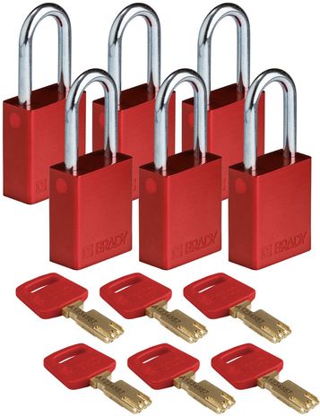 Brady Lockout Padlocks ALU-RED-38ST-KD6PK Aluminum SafeKey