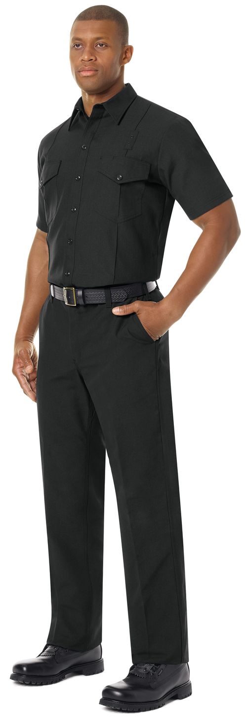 Workrite FR Firefighter Shirt FSF6, Classic Short Sleeve, Western Black Example Left
