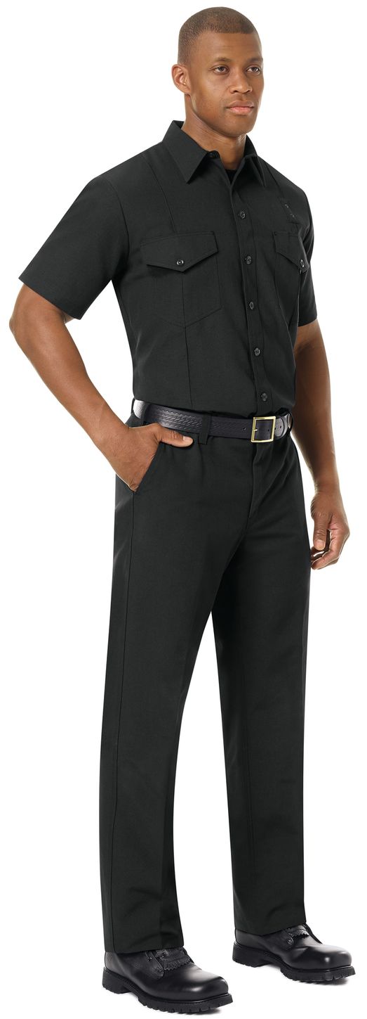 Workrite FR Firefighter Shirt FSF6, Classic Short Sleeve, Western Black Example Right