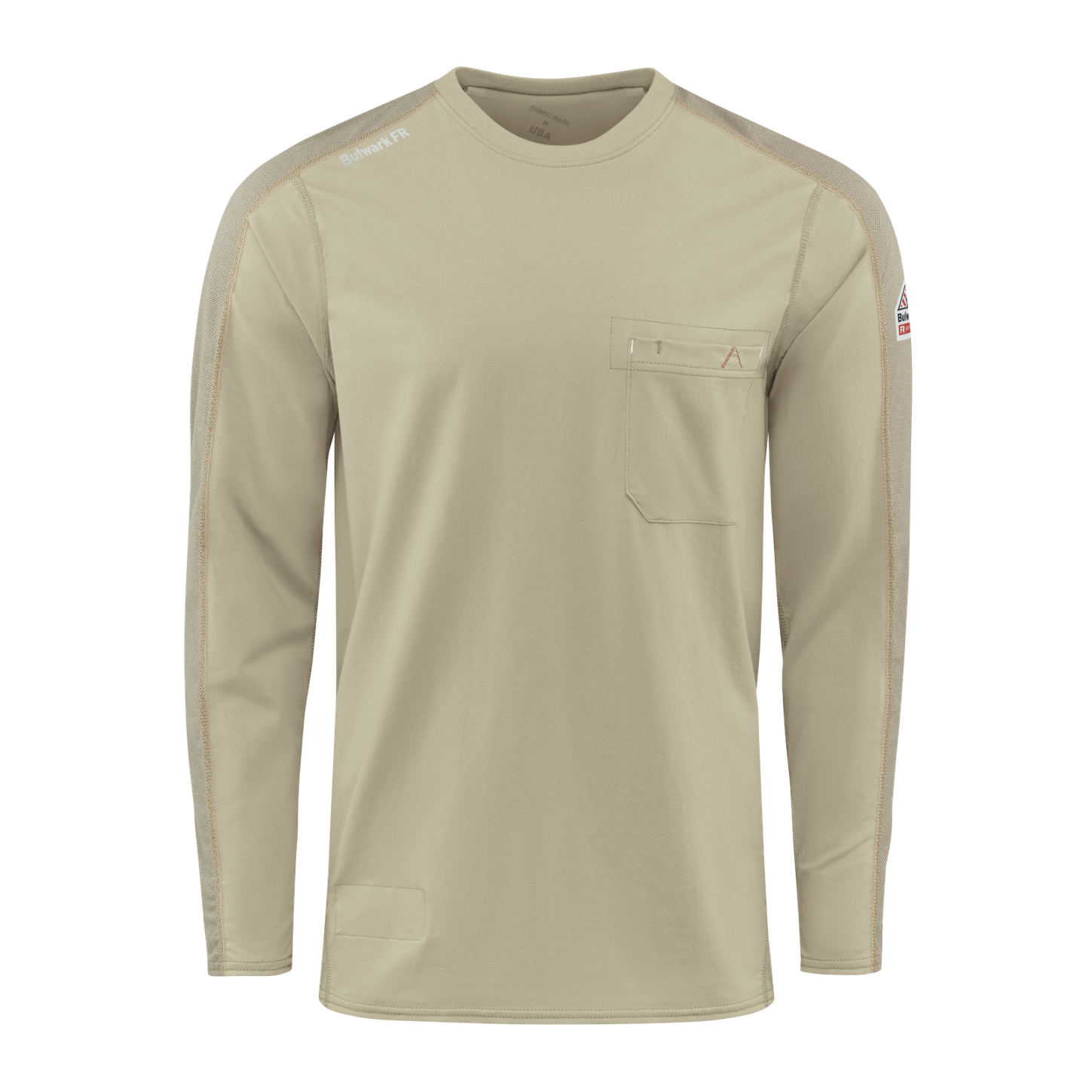 Bulwark-fr-stt2-mens-flex-knit-tee-khaki-front