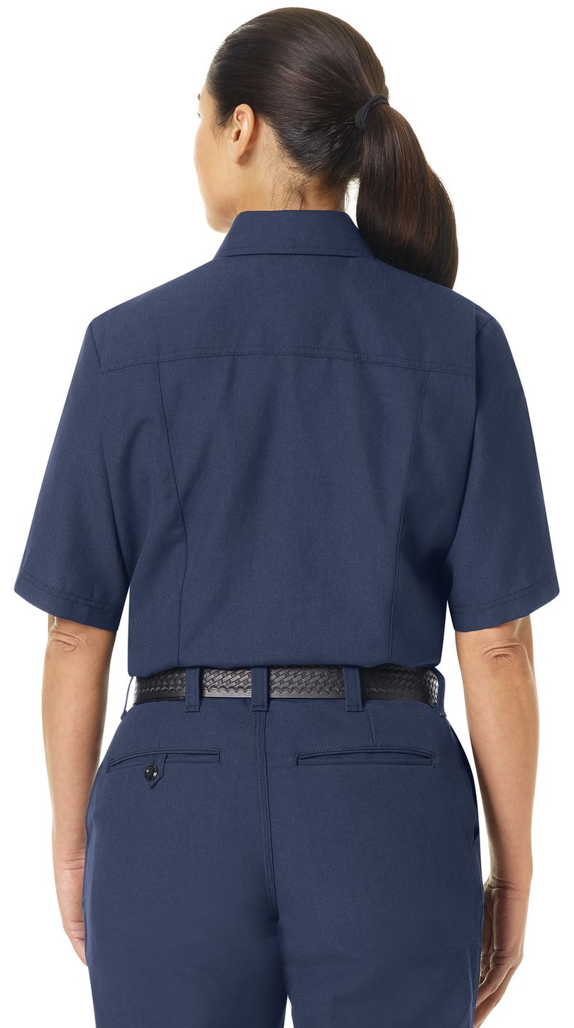 Workrite FR Women's Firefighter Shirt FSF3, Classic Short Sleeve Navy Example Back