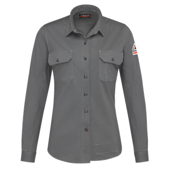 Bulwark-stg5-womens-flex-knit-button-down-charcoal-front