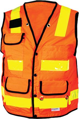 OK-1 Premium Safety Vests TSLV, TSV - Class 2 Solid Polyester Twill Fluorescent Orange Yellow Stripes