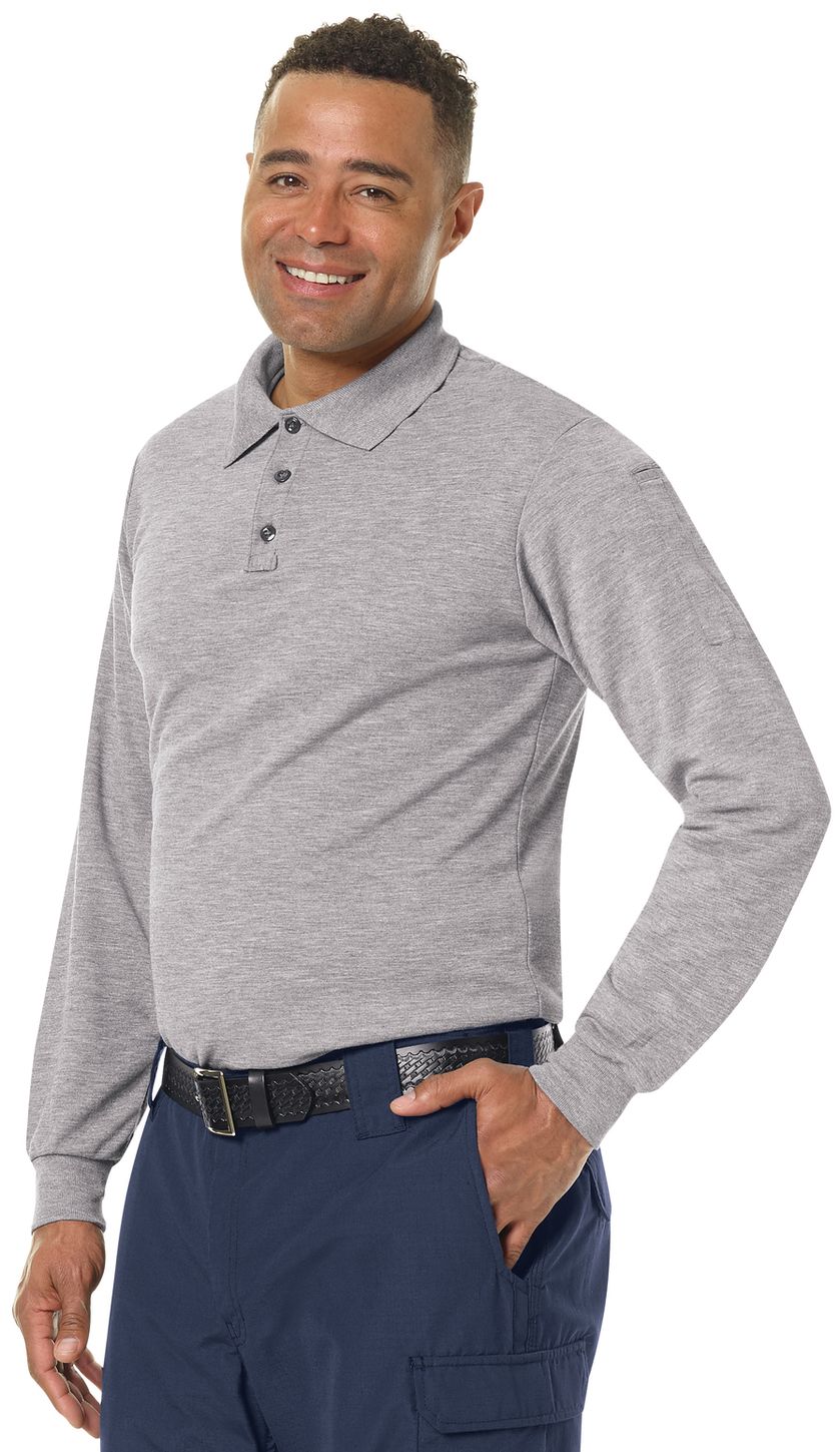 Workrite FR Polo Shirt FT20 Long Sleeve Fire Station Wear Heather Grey Example Left