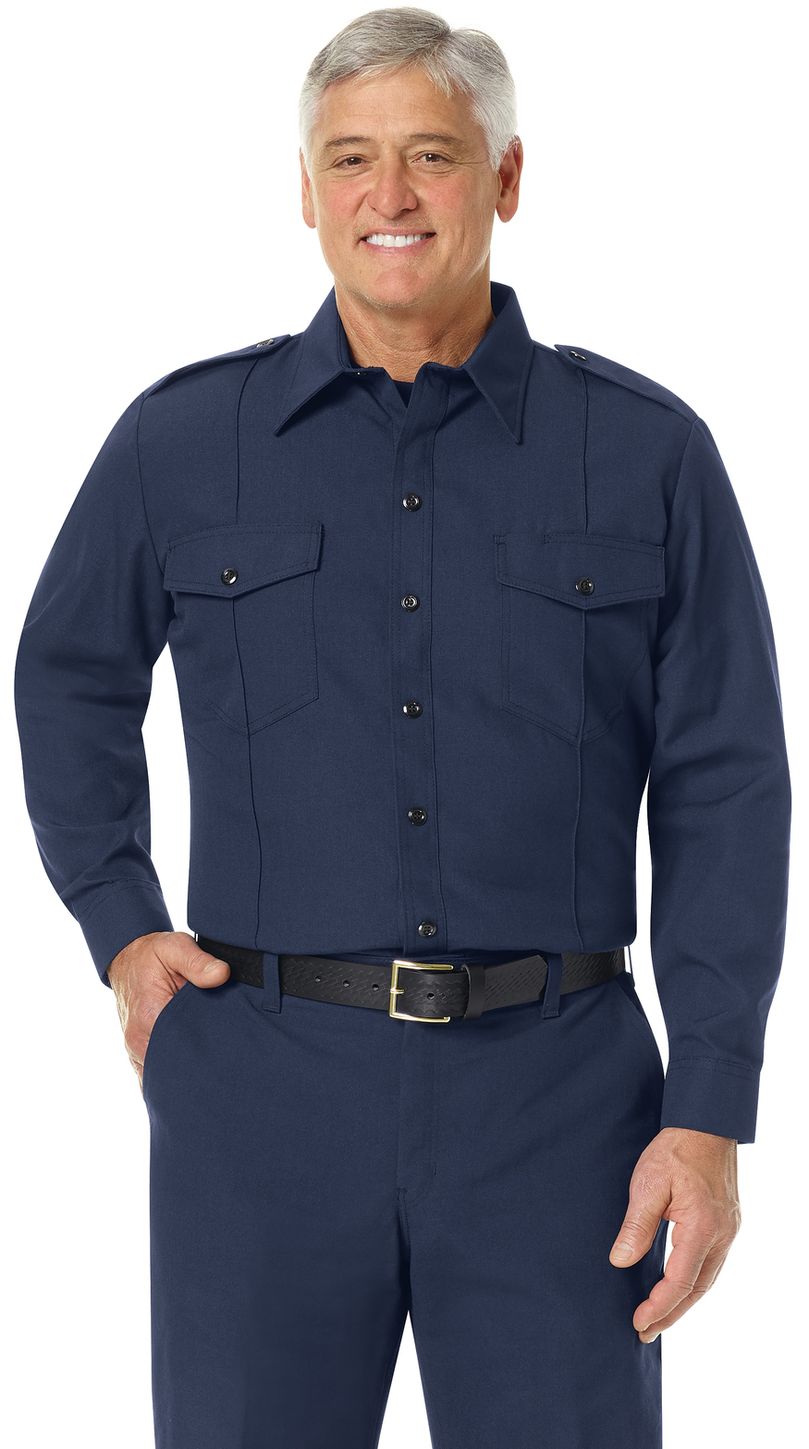 Workrite FR Fire Chief Shirt FSC4 Classic Long Sleeve Navy Example Front