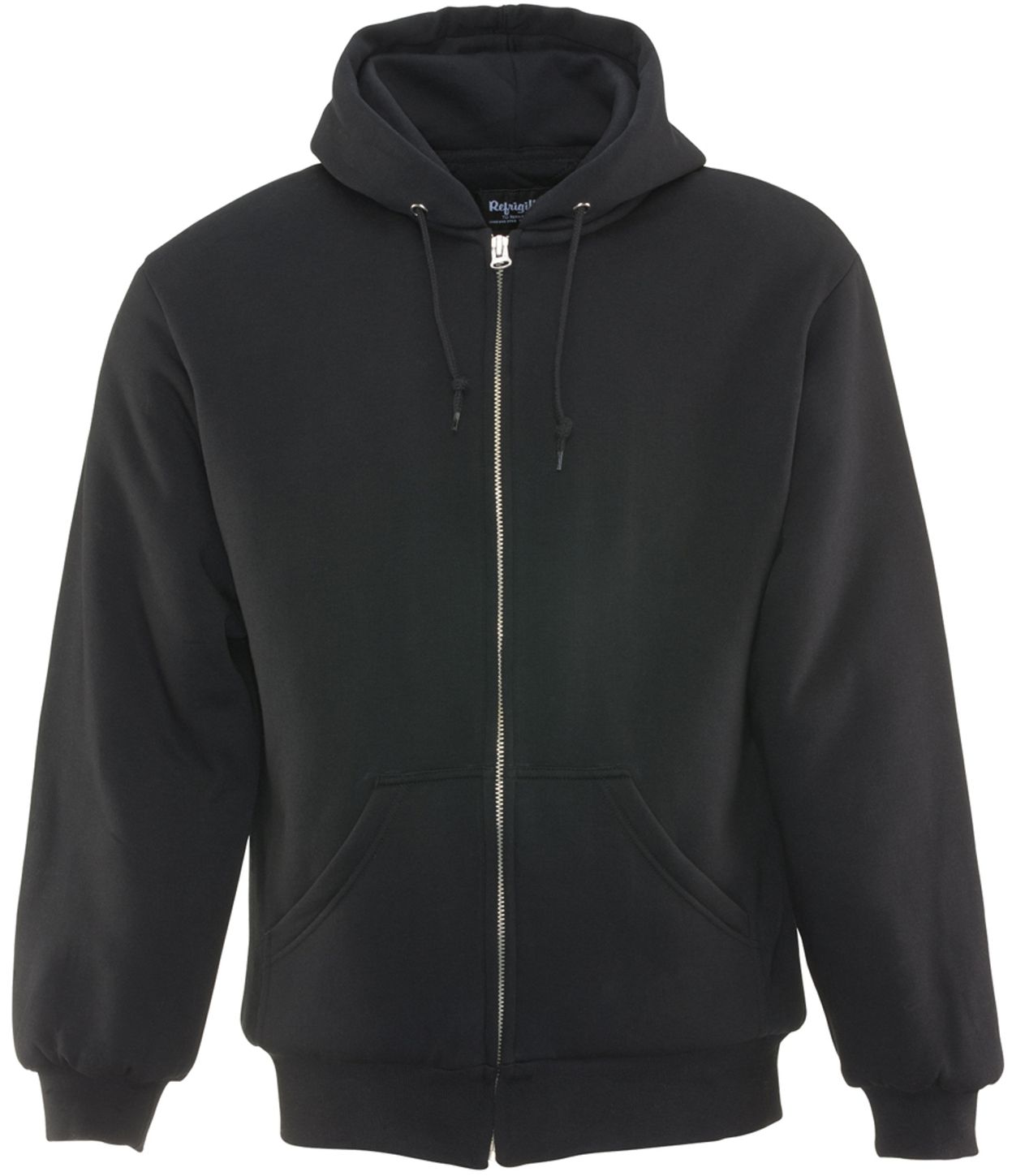 RefrigiWear 0488 Quilted Insulated Zipper Work Sweatshirt With Hood 3 Layer Black Front