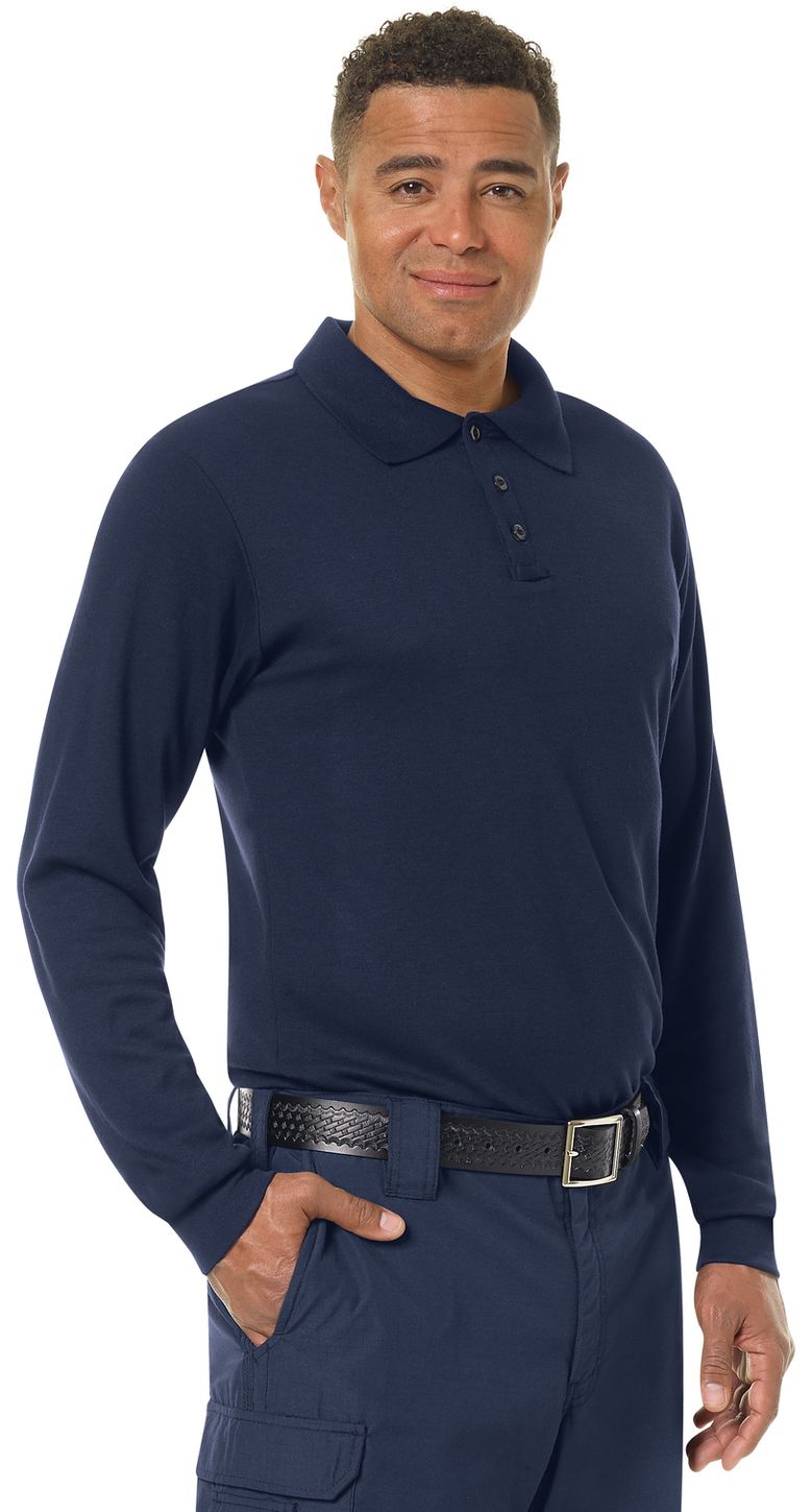 Workrite FR Polo Shirt FT20 Long Sleeve Fire Station Wear Navy Example Right