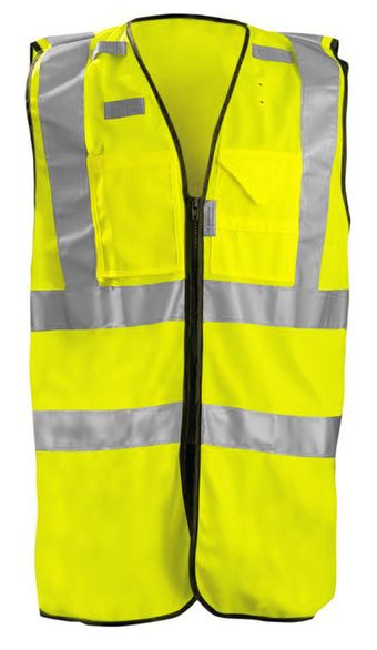 Occunomix LUX-SSFULLZ Hi-Viz Solid Dual Stripe Surveyor Vest With Zipper Front