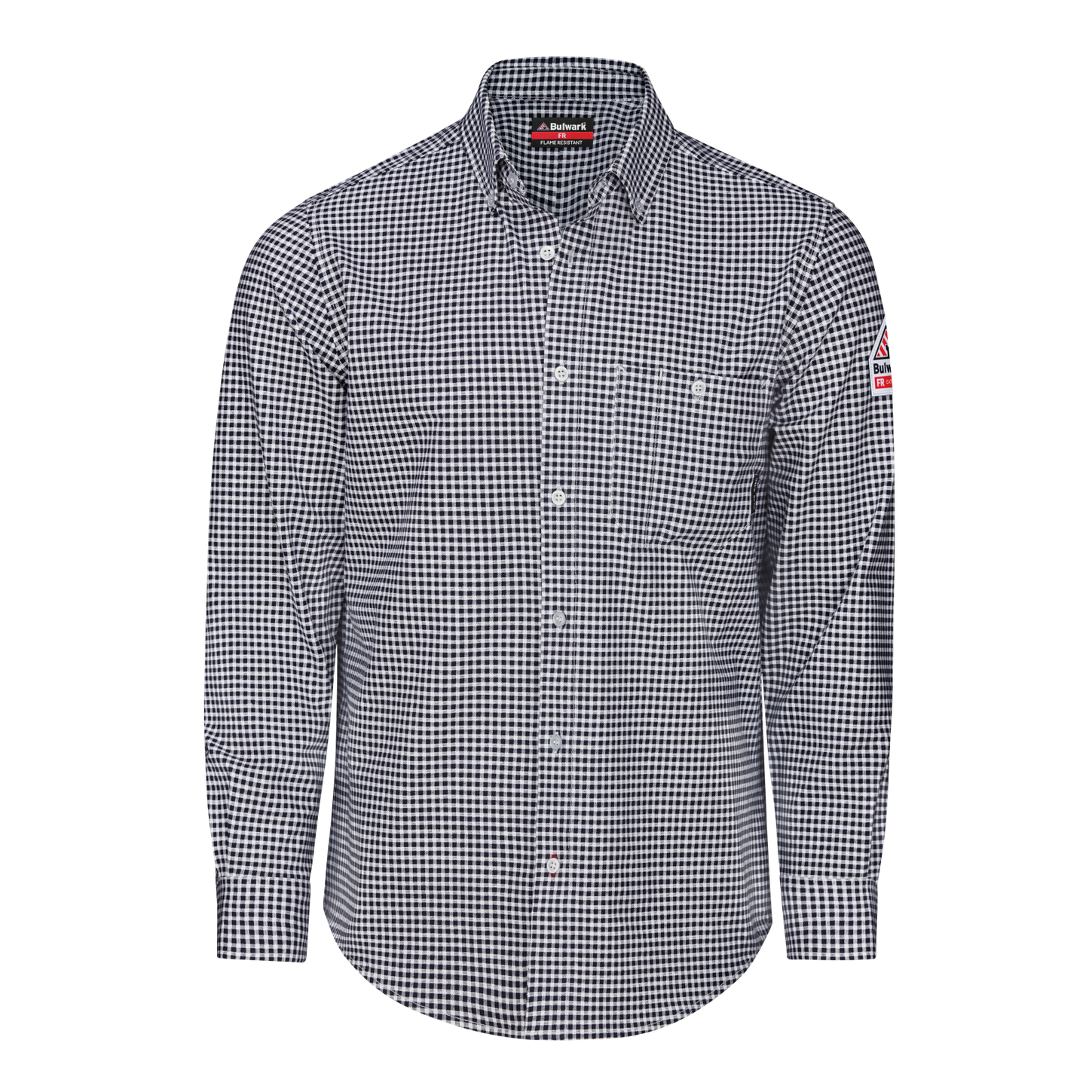 BulwarkFR-STG2-KNIT-BUTTON-DOWN-SHIRT-NAVY-CHECK-FRONT