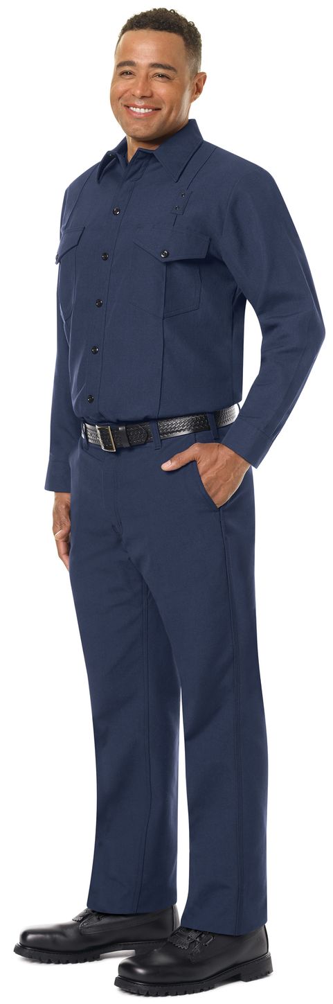 Workrite FR Firefighter Shirt FSF0 Classic Long Sleeve Navy Blue Example Left