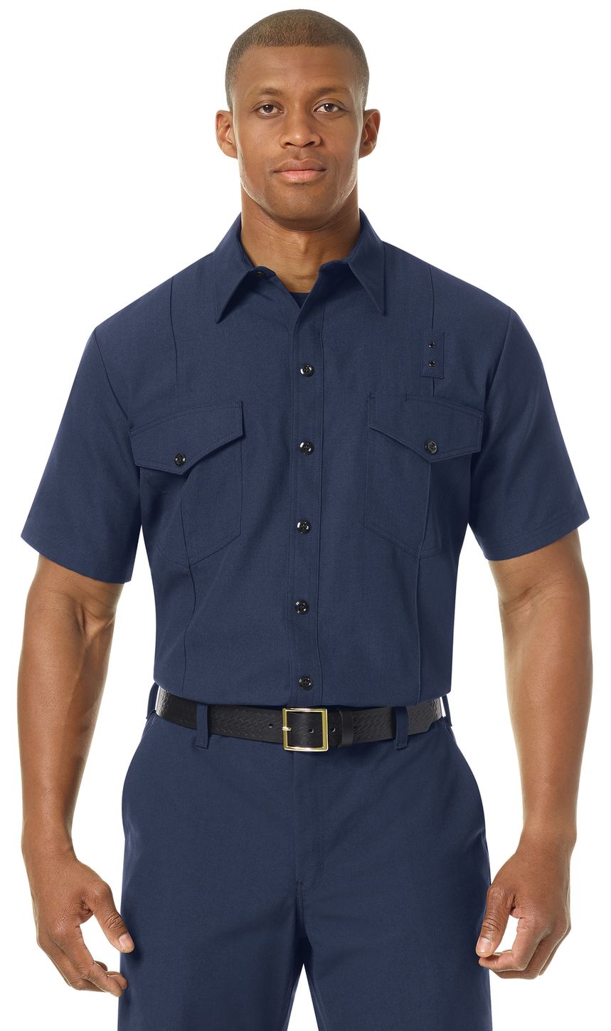 Workrite FR Firefighter Shirt FSF6, Classic Short Sleeve, Western Navy Example Front