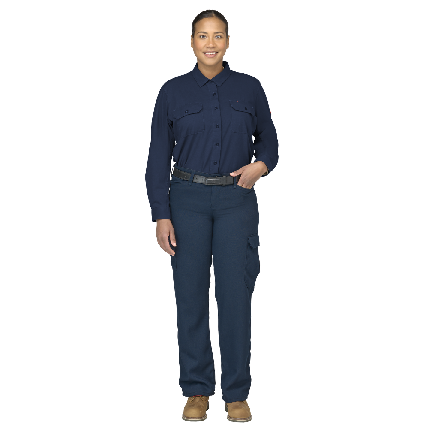 Bulwark-stg5-womens-flex-knit-button-down-navy-profile