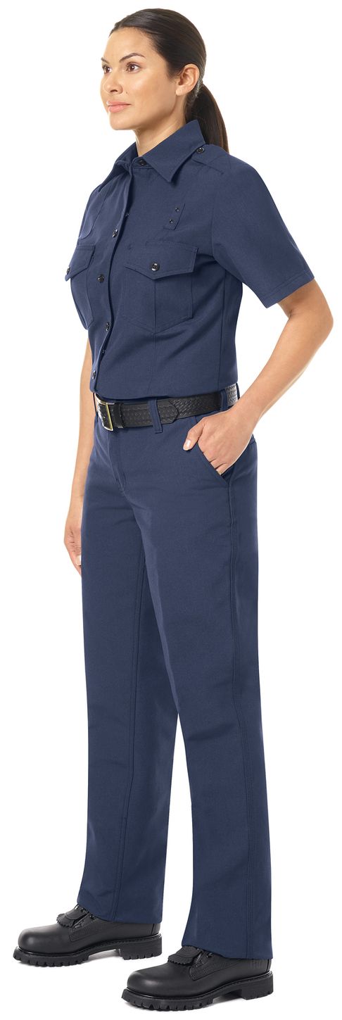 Workrite FR Women's Fire Chief Shirt FSC3, Classic Short Sleeve Navy Example Left