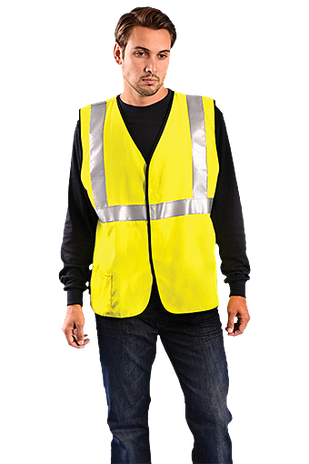 Occunomix LUX-HRC2FR Hi-Viz Flame Resistant Single Stripe Half Sleeve Solid Vest Example