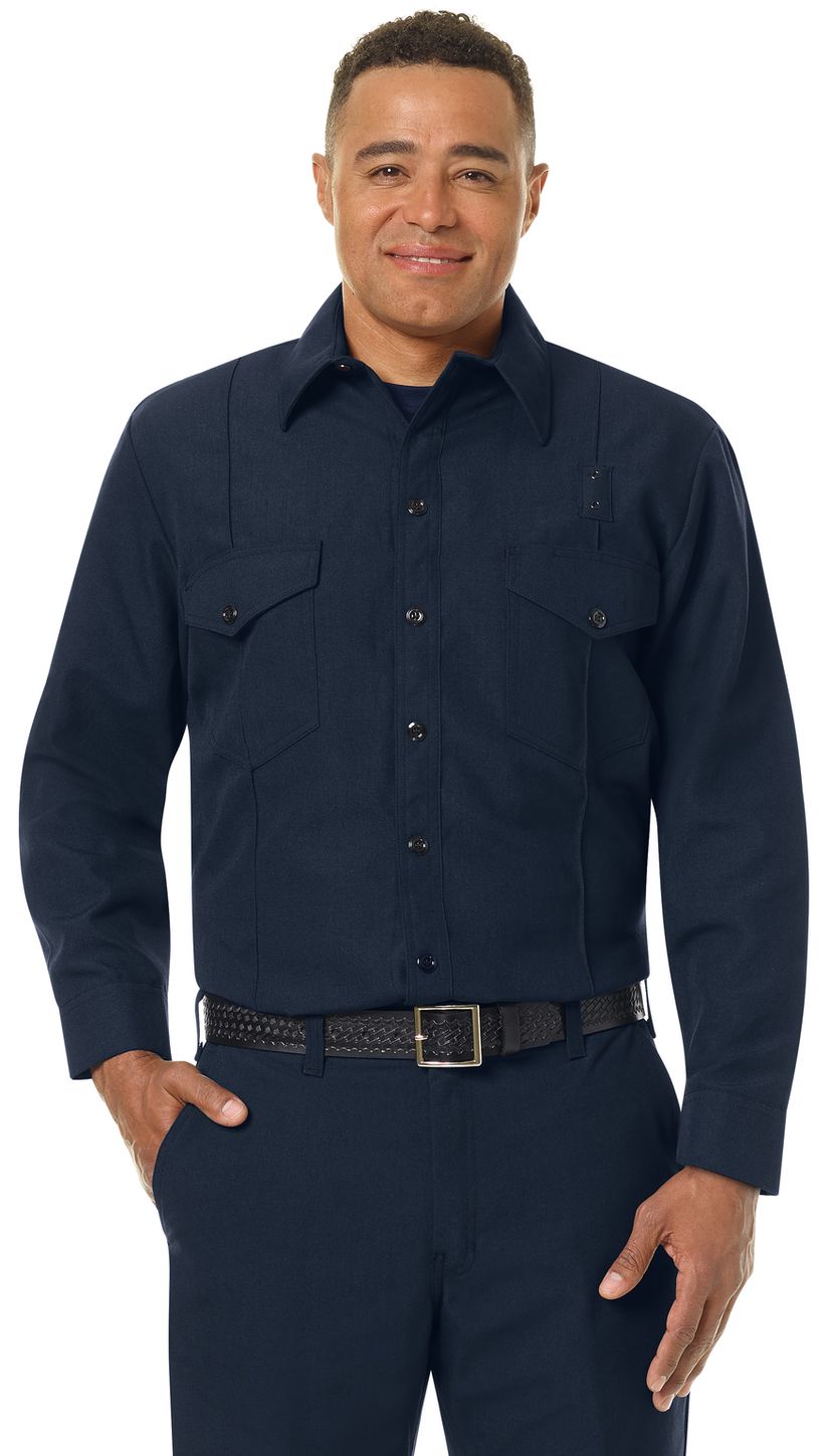 Workrite FR Firefighter Shirt FSF0 Classic Long Sleeve Midnight Navy Example Front