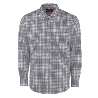 BulwarkFR-STG2-KNIT-BUTTON-DOWN-SHIRT-CHARCOAL-PLAID-FRONT