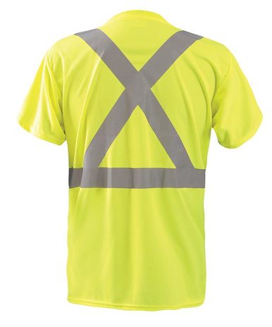 Occunomix LUX-SSTP2BX Short Sleeve Wicking Birdseye X-Back T-Shirt w/Pocket Yellow Back