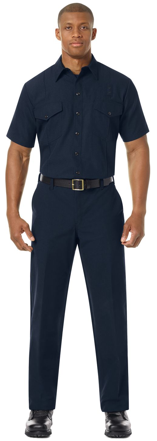 Workrite FR Firefighter Shirt FSF6, Classic Short Sleeve, Western Midnight Navy Example Front