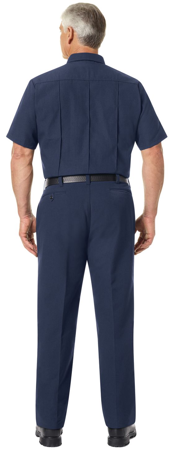 Workrite FR Firefighter Shirt FSF2 Classic Short Sleeve Navy Example Back