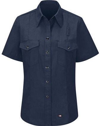 Workrite FR Women's Firefighter Shirt FSF3, Classic Short Sleeve Navy Front