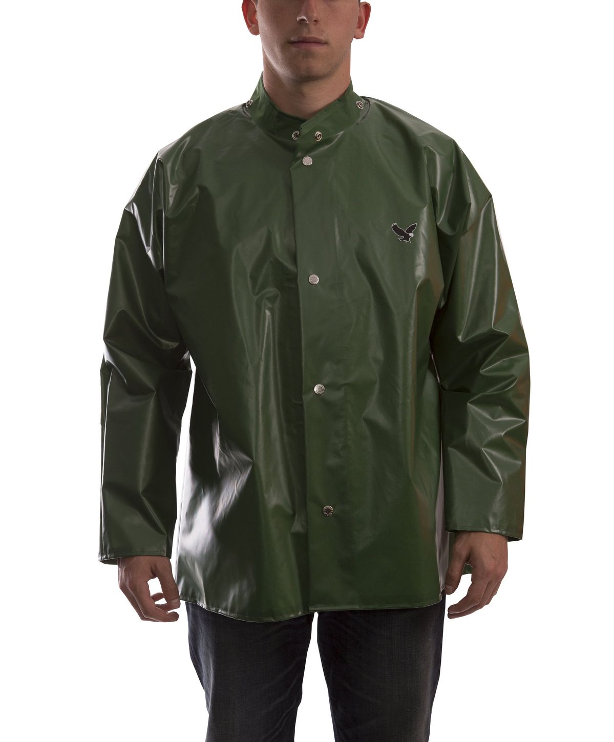 Tingley J22208 Iron Eagle® Chemical Resistant Jacket - Polyurethane Coated, with Hood Snaps Green Front