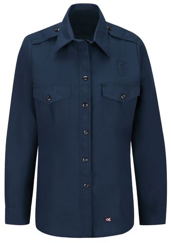 Workrite FR Women's Fire Chief Shirt FSC1, Classic Long Sleeve Navy Front