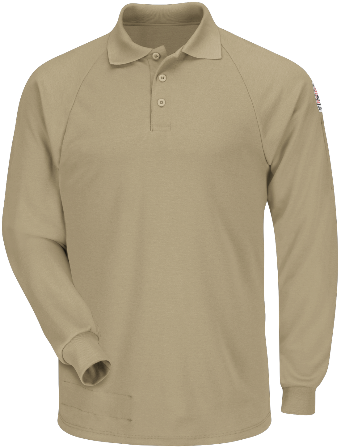 bulwark-fr-polo-smp2-classic-lightweight-long-sleeve-khaki-front.png