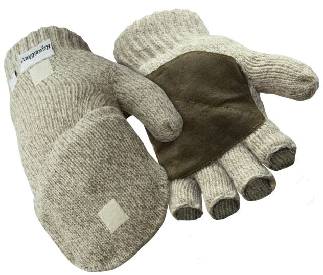 RefrigiWear Sherpa Lined Three Finger Split Cowhide Leather Mitten Gloves 