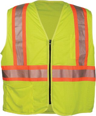 OK-1 Safety Vests ILDOTMZ - Contrasting Stripe Class 2 Mesh Polyester Yellow