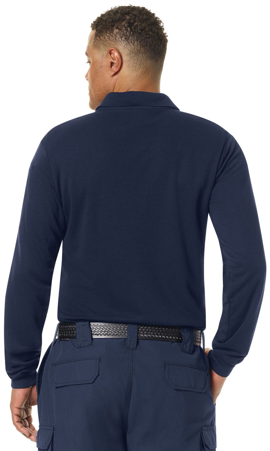 Workrite FR Polo Shirt FT20 Long Sleeve Fire Station Wear Navy Example Back