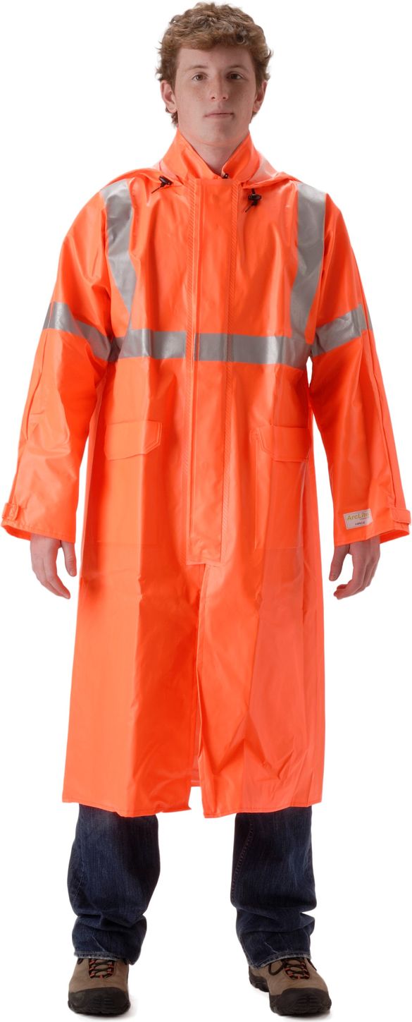 Nasco Arclite HiVis 1503C 48" Long Arc Flash Rain Coat Fluorescent Orange Front