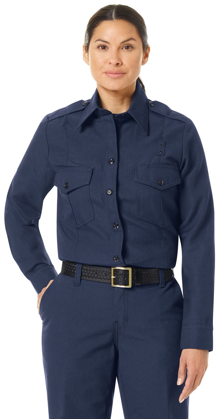 Workrite FR Women's Fire Chief Shirt FSC1, Classic Long Sleeve Navy Example Front