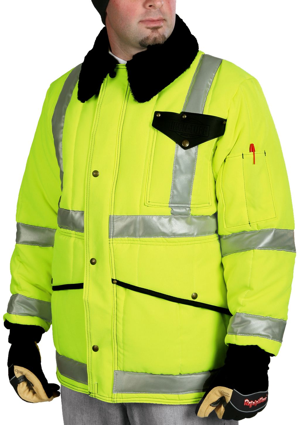 RefrigiWear 0342L2 HiVis Iron-Tuff Jackoat Lime Example