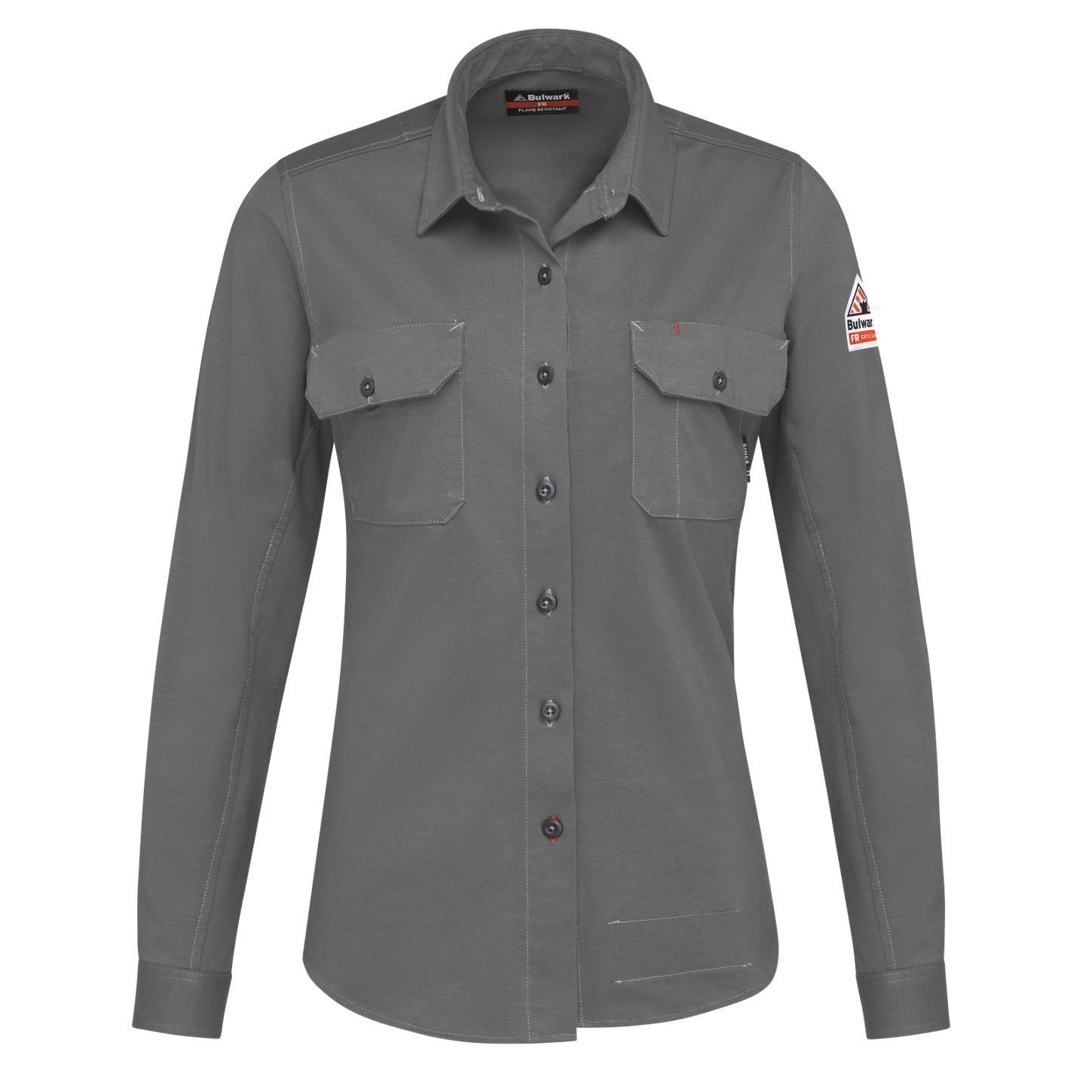 Bulwark-stg5-womens-flex-knit-button-down-charcoal-front