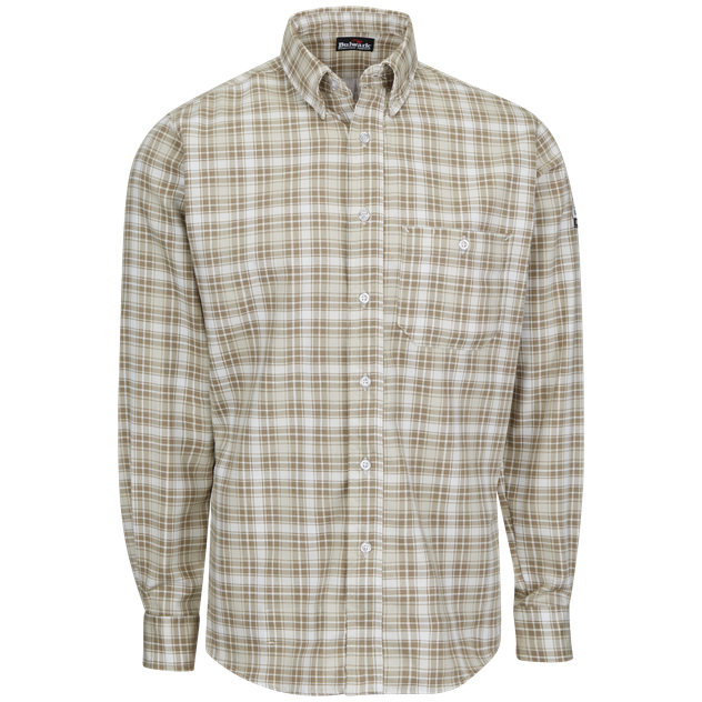 Bulwark-fr-slp2-long-sleeve-shirt-khaki-plaid-front
