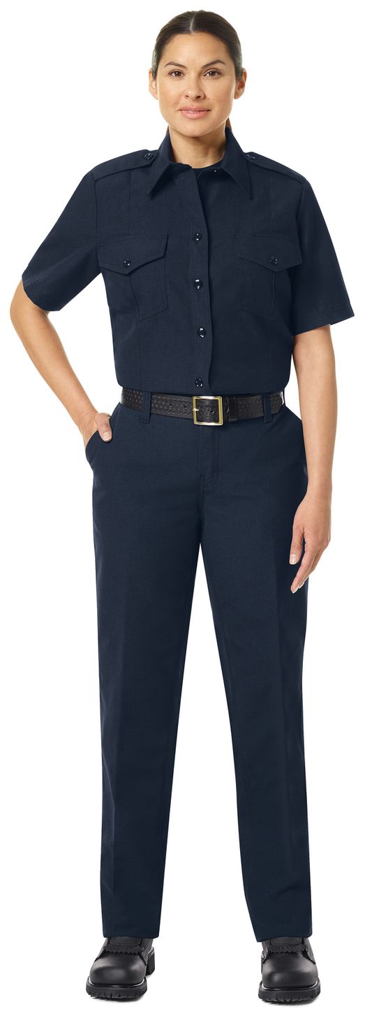 Workrite FR Women's Chief Shirt FSC7, Classic Short Sleeve Midnight Navy Example Front