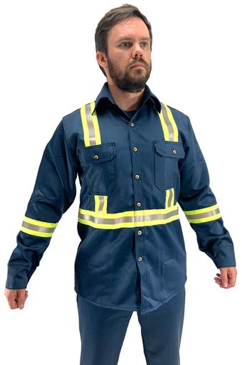Chicago Protective Apparel Fire-resistant Vinex Shirt 625-FR9B with Reflective Stripe Pattern RH1 Front View