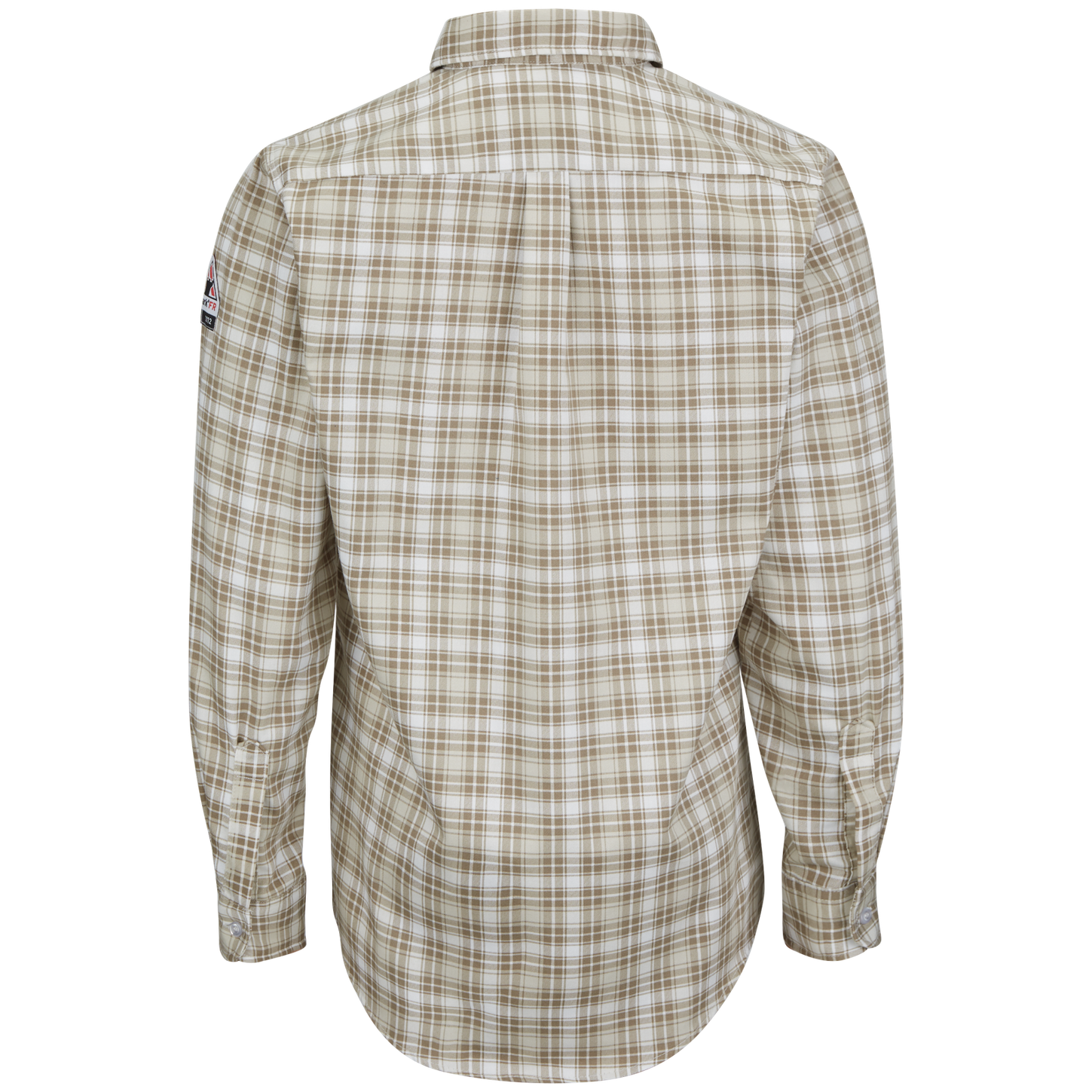 Bulwark-fr-slp2-long-sleeve-shirt-khaki-plaid-back