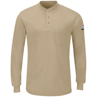Bulwark-fr-sml8-long-sleeve-lightweight-henley-shirt-khaki-front