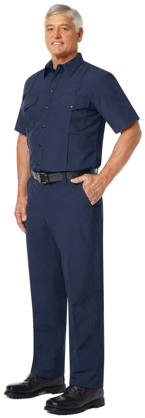 Workrite FR Firefighter Shirt FSF2 Classic Short Sleeve Navy Example Left