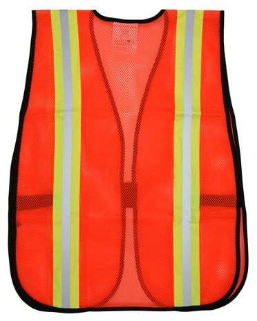 MCR River City Safety Vest V201R - High Visibility, Orange Mesh, Reflective Stripes Back