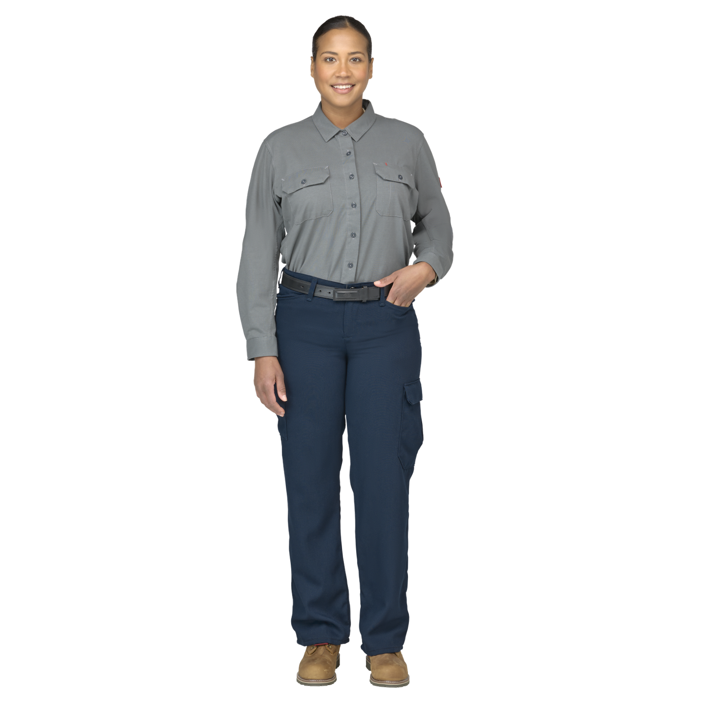 Bulwark-stg5-womens-flex-knit-button-down-charcoal-profile