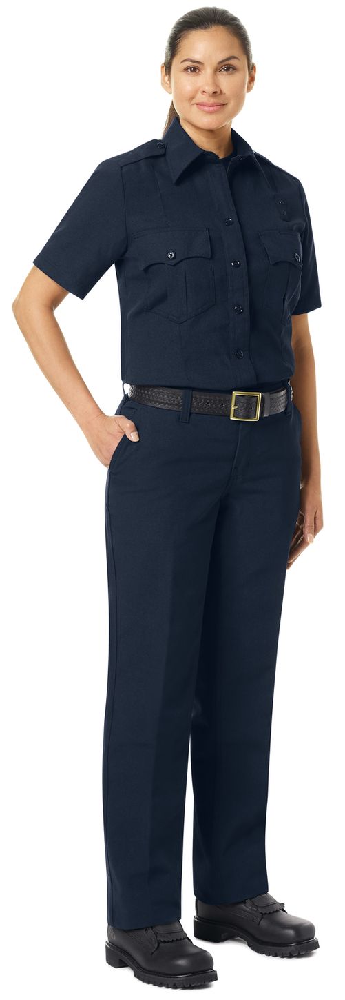 Workrite FR Women's Fire Officer Shirt FSE3, Classic Short Sleeve Navy Midnight Navy Example Right